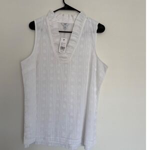 NWT Crown & Ivy White Womens Tank Top Blouse XL Coastal Grandma Coquette Beachy